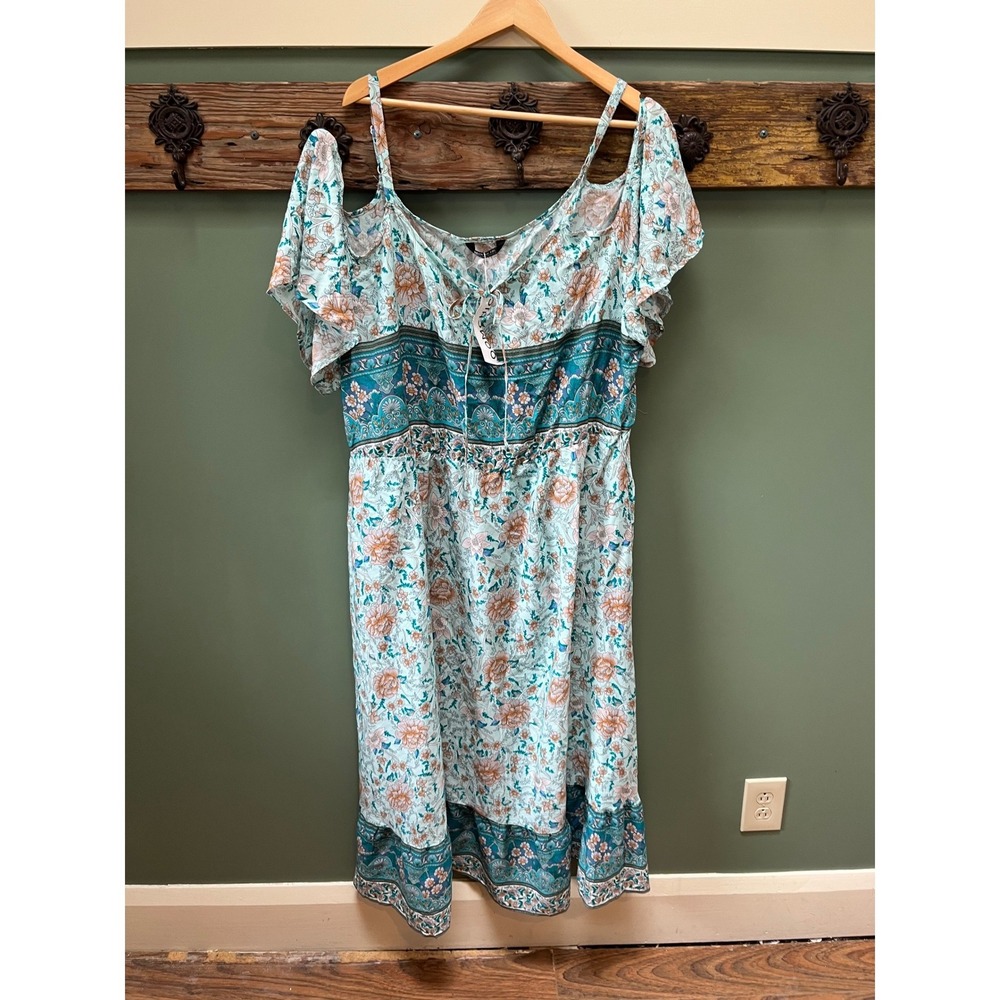 BloomChic Cold Shoulder Floral Paisley Midi Dress Teal Plus Size 22-24 NWT‎